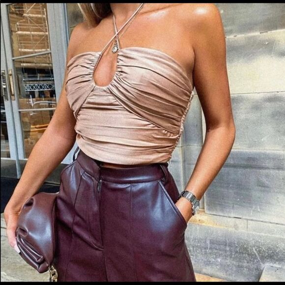 ZARA SATIN EFFECT DRAPED HALTER TOP - Picture 3 of 12